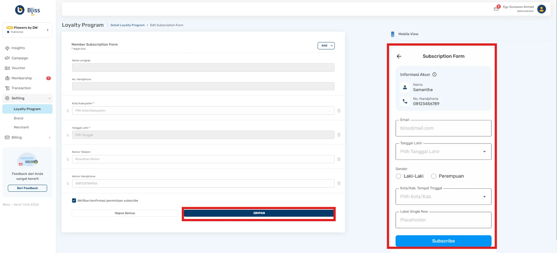 mengelola loyalty program Bliss